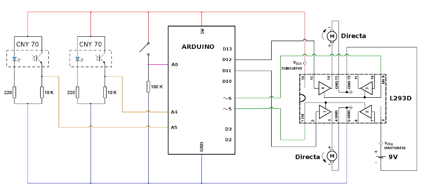 L293D con Arduino, 2 Enables, 2 Motores Directa y Switch