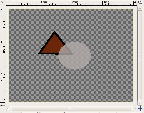 Dos capas, la del círculo encima de la del triángulo